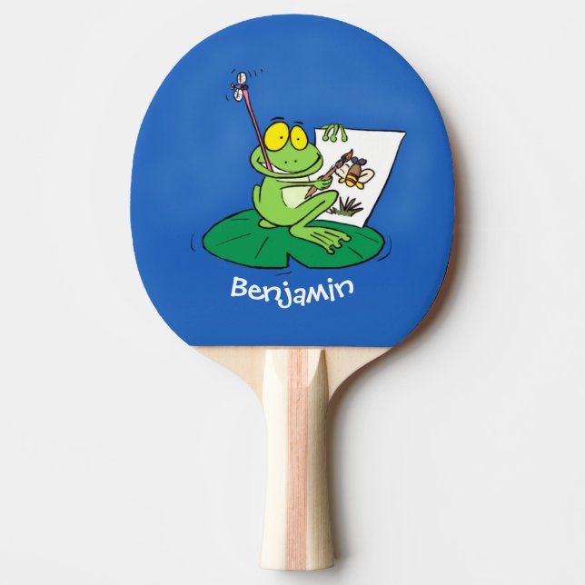 Cute funny green frog cartoon illustration ping pong paddle (Front)
