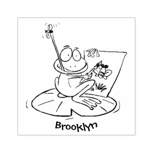 Cute funny green frog cartoon illustration rubber stamp
