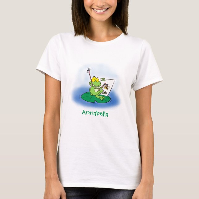 Cute funny green frog cartoon illustration T-Shirt (Front)