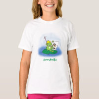 Cute funny green frog cartoon illustration