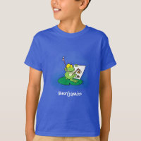 Cute funny green frog cartoon illustration