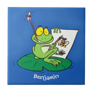 Cute funny green frog cartoon illustration tile