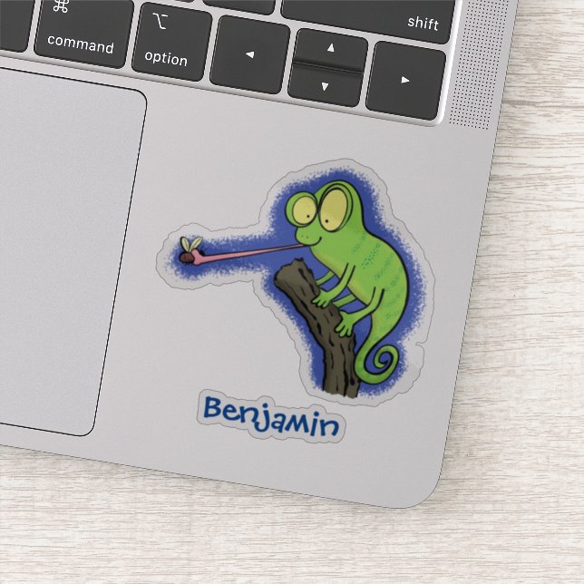 Cute funny green happy chameleon lizard cartoon (Detail)