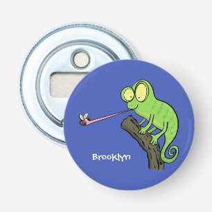 Cute funny green happy chameleon lizard cartoon bottle opener