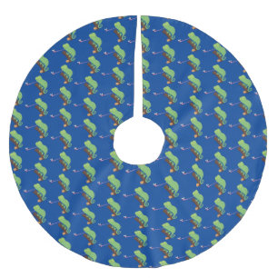Cute funny green happy chameleon lizard cartoon brushed polyester tree skirt