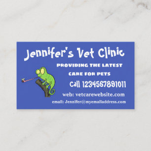 Cute funny green happy chameleon lizard cartoon business card