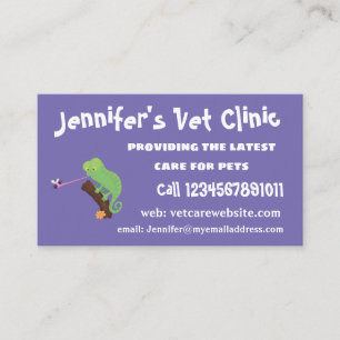 Cute funny green happy chameleon lizard cartoon business card