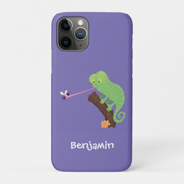 Cute funny green happy chameleon lizard cartoon Case-Mate iPhone case (Back)