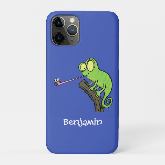 Cute funny green happy chameleon lizard cartoon Case-Mate iPhone case (Back)