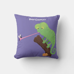 Cute funny green happy chameleon lizard cartoon cushion