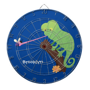 Cute funny green happy chameleon lizard cartoon dartboard