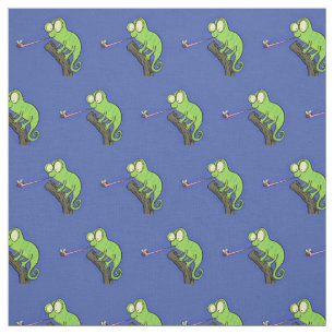 Cute funny green happy chameleon lizard cartoon fabric