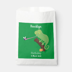 Cute funny green happy chameleon lizard cartoon favour bags