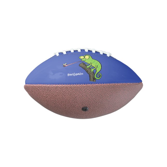 Cute funny green happy chameleon lizard cartoon football (Rotated 270)