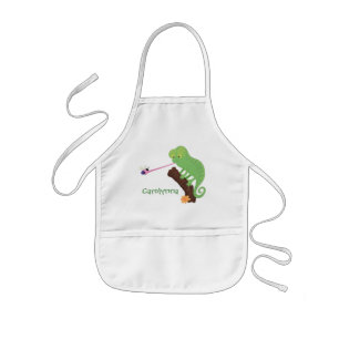 Cute funny green happy chameleon lizard cartoon kids apron