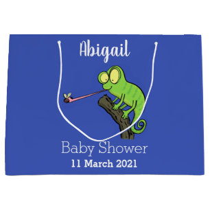 Cute funny green happy chameleon lizard cartoon large gift bag