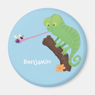 Cute funny green happy chameleon lizard cartoon magnet