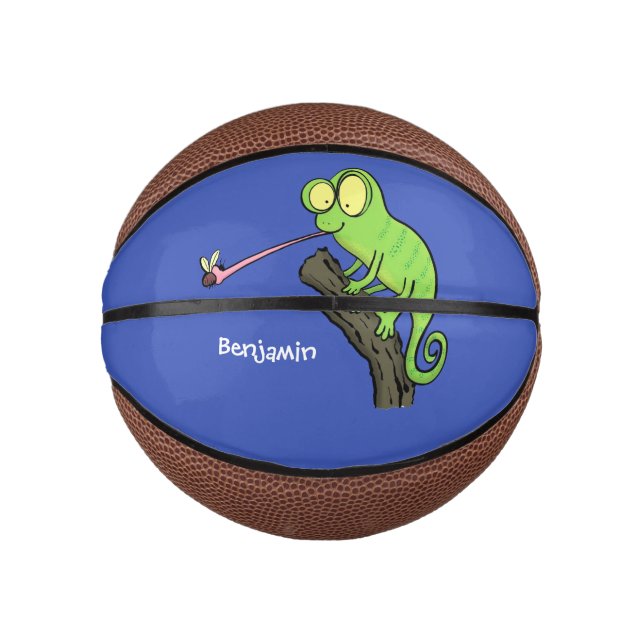 Cute funny green happy chameleon lizard cartoon mini basketball (Front)