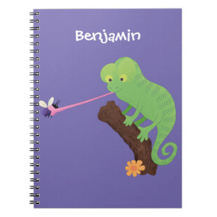 Cute funny green happy chameleon lizard cartoon notebook