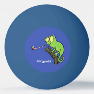 Cute funny green happy chameleon lizard cartoon ping pong ball