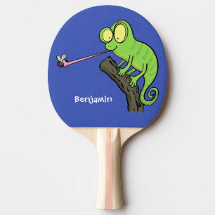 Cute funny green happy chameleon lizard cartoon ping pong paddle