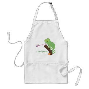 Cute funny green happy chameleon lizard cartoon standard apron