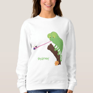Cute funny green happy chameleon lizard cartoon sweatshirt