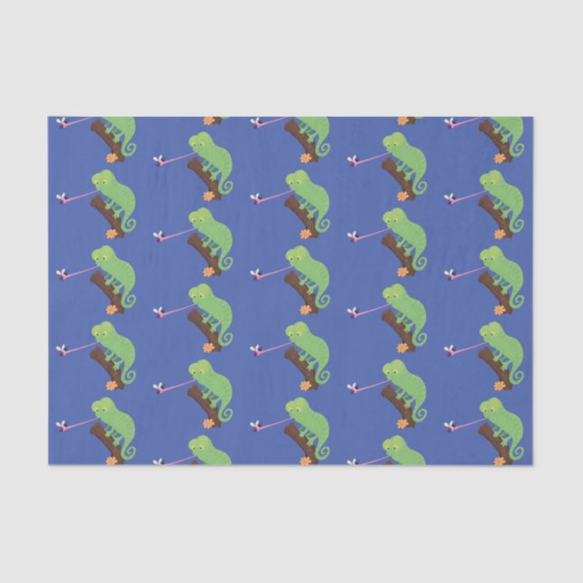 Cute funny green happy chameleon lizard cartoon tissue paper (Front)