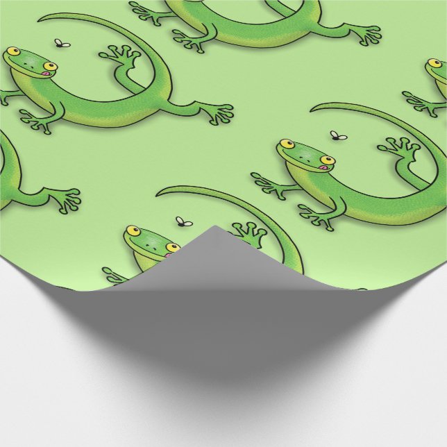 Cute funny green lizard cartoon illustration wrapping paper (Corner)