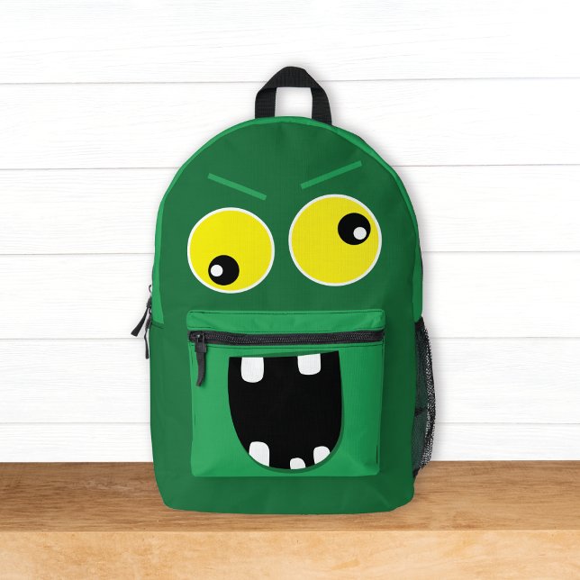 Cute Funny Green Monster w/ Name Kids Printed Backpack (Creator Uploaded)