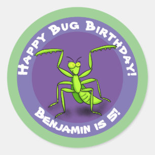 Cute funny green praying mantis cartoon classic ro round sticker