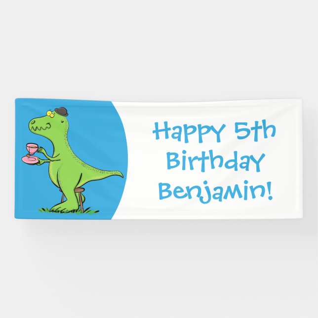 Cute funny green t rex dinosaur cartoon banner (Horizontal)