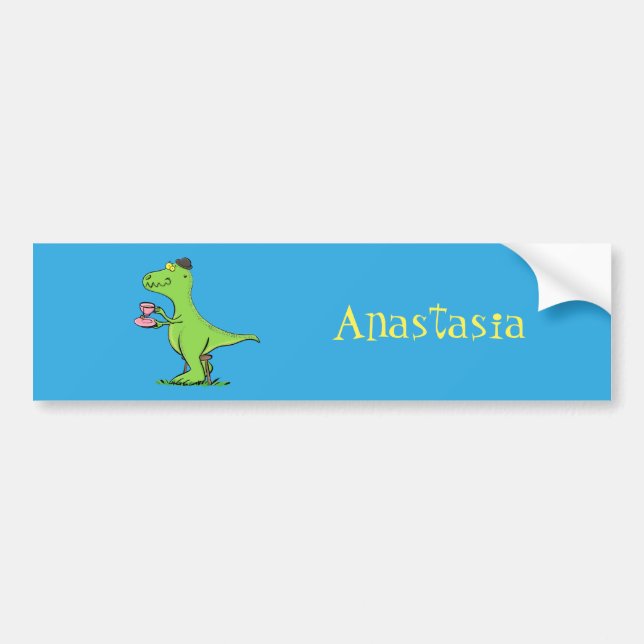 Cute funny green t rex dinosaur cartoon bumper sticker (Front)