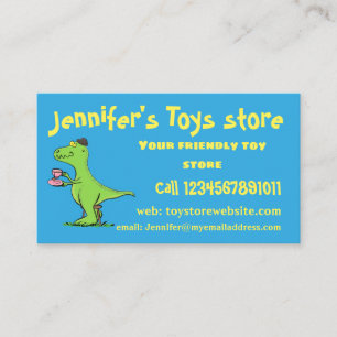 Cute funny green t rex dinosaur cartoon business card