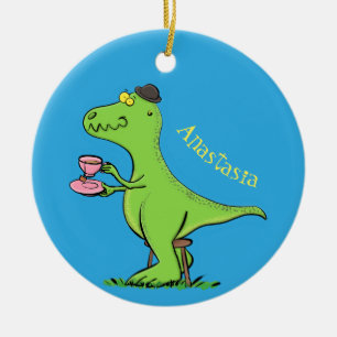 Cute funny green t rex dinosaur cartoon ceramic tree decoration