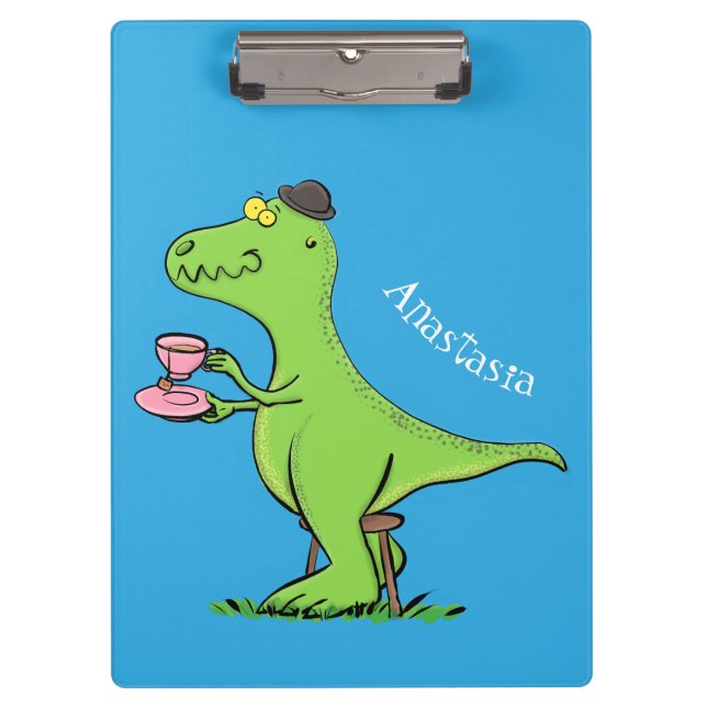 Cute funny green t rex dinosaur cartoon clipboard (Front)