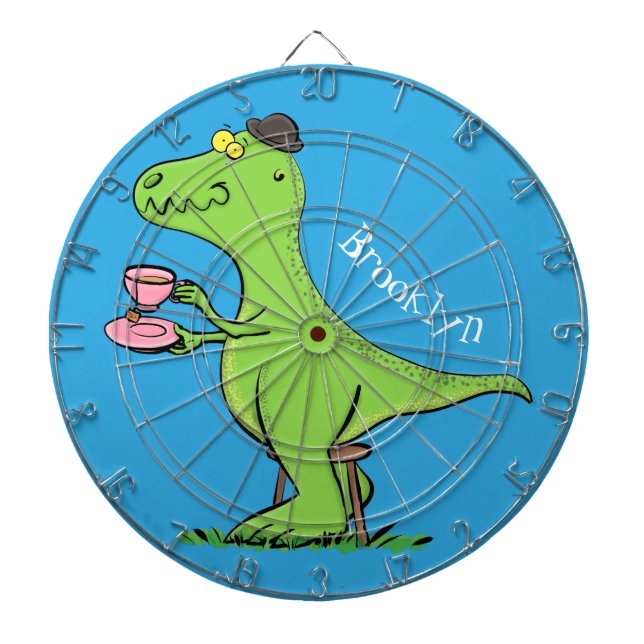 Cute funny green t rex dinosaur cartoon dartboard (Front)