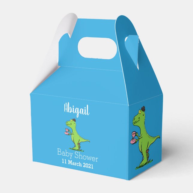 Cute funny green t rex dinosaur cartoon favour box (Front Side)