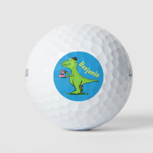 Cute funny green t rex dinosaur cartoon golf balls