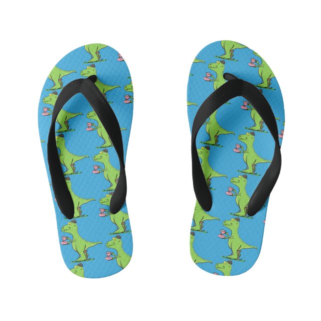 Cute funny green t rex dinosaur cartoon kid's jandals (Footbed)