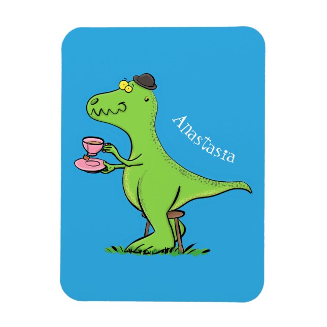 Cute funny green t rex dinosaur cartoon magnet (Vertical)