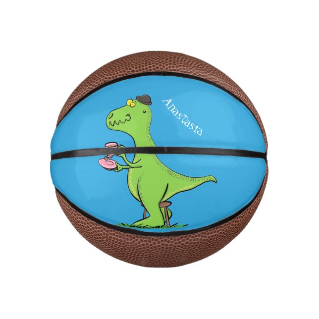 Cute funny green t rex dinosaur cartoon mini basketball (Front)