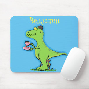 Cute funny green t rex dinosaur cartoon mouse pad