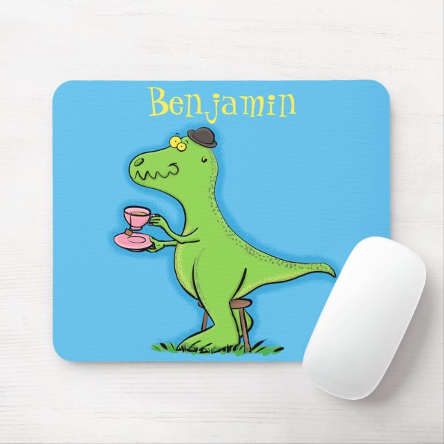 Cute funny green t rex dinosaur cartoon mouse pad (With Mouse)