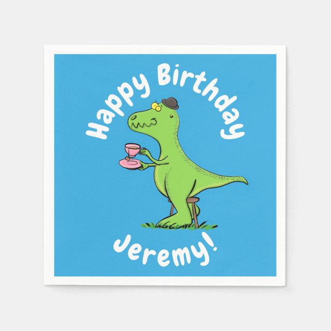 Cute funny green t rex dinosaur cartoon napkin (Front)