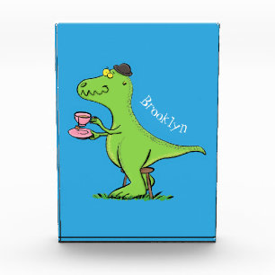 Cute funny green t rex dinosaur cartoon photo block