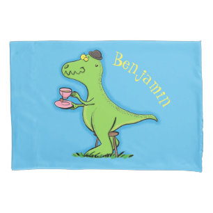 Cute funny green t rex dinosaur cartoon pillowcase