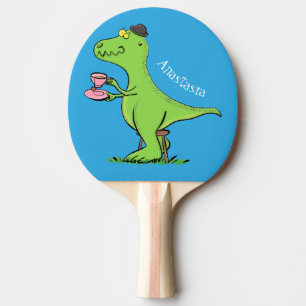 Cute funny green t rex dinosaur cartoon ping pong paddle
