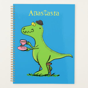 Cute funny green t rex dinosaur cartoon planner