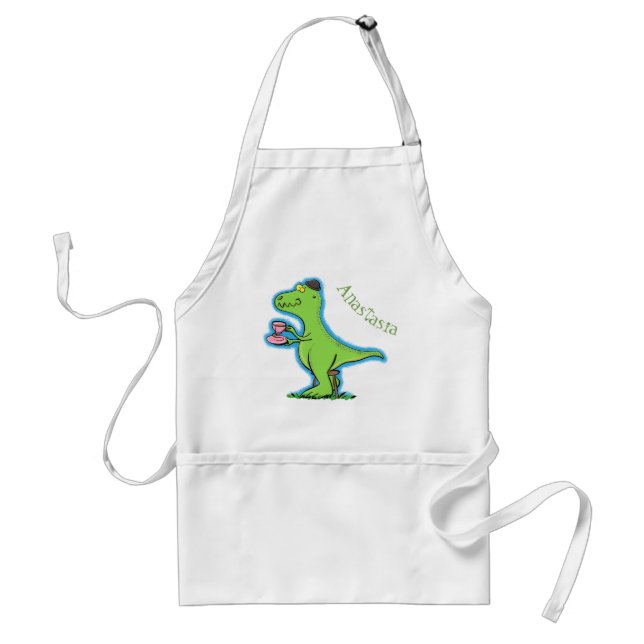 Cute funny green t rex dinosaur cartoon standard apron (Front)